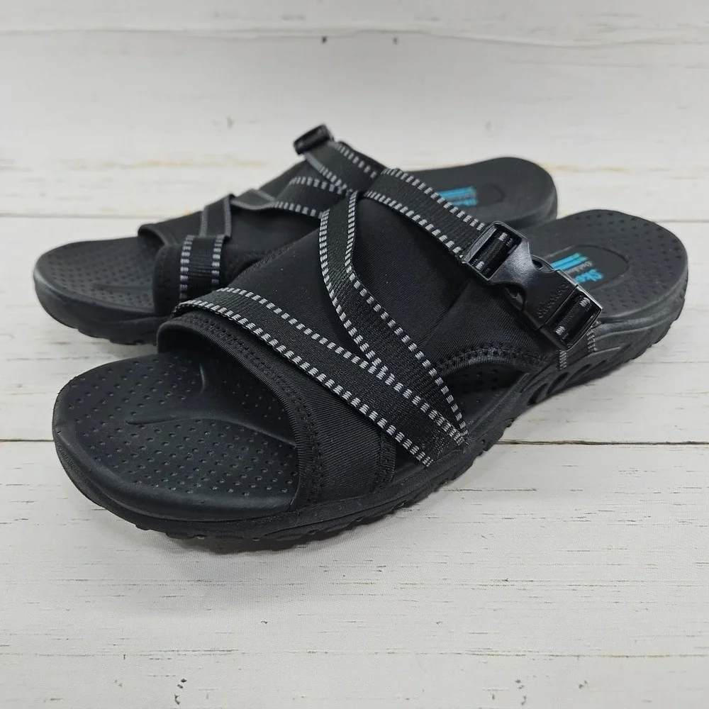 Skechers Sandals Womens Size 10 Black Reggae Slide Outdoor‎ Lifestyle 56196S